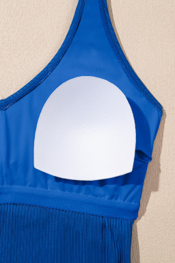 Sky Blue Ribbed Knit Crossed Detail Tank Skort 2pcs Swimsuit