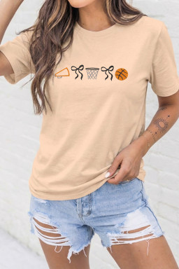 Khaki Baseball Seam Fashion Embroidered Graphic Tee