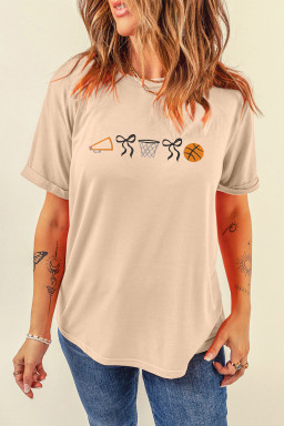 Khaki Baseball Seam Fashion Embroidered Graphic Tee
