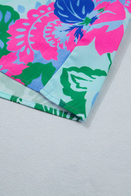 Sky Blue Floral Print V Neck Half Sleeve Blouse