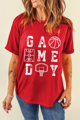 Red Game Day Basketball Distressed Print Tee