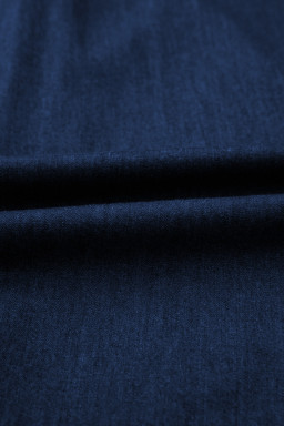 Sail Blue Full Buttons Collared Short Bubble Sleeve Long Denim Dress