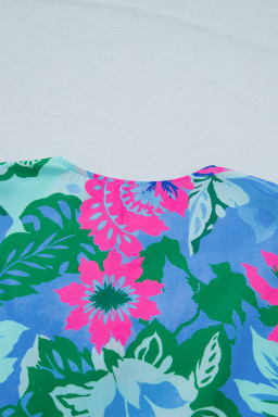 Sky Blue Floral Print V Neck Half Sleeve Blouse