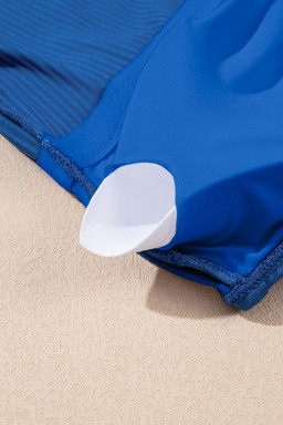 Sky Blue Ribbed Knit Crossed Detail Tank Skort 2pcs Swimsuit