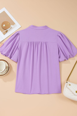 Phalaenopsis Plus Size Notched Neck Short Puff Sleeve Top