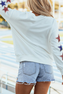 White Sequin USA Star Patched Sleeve Relaxed Sweatshirt