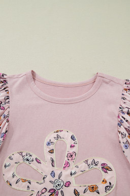 Pink Contrast Floral Patched Flowy Half Sleeve Blouse