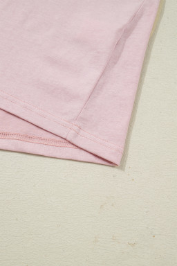 Pink Contrast Floral Patched Flowy Half Sleeve Blouse