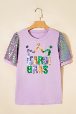 Orchid Petal Sequined MARDI GRAS Graphic Patchwork T Shirt