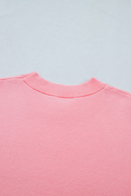 Pink Scalloped Hem 3/4 Sleeve Sweater Top