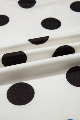 Black Polka Dot Print Loose Tee Drawstring Elastic Waist Short Set