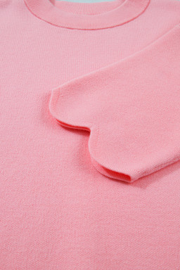 Pink Scalloped Hem 3/4 Sleeve Sweater Top