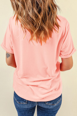 Pink Patriotic Heart DTG Faux Patchwork Printed Tee