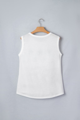 White Vintage Stars and Stripes Printed Casual Tank Top