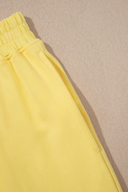 Yellow Cream Solid Color Cropped Tank Top and Jogger Pants Set