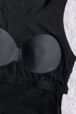 Black Slim Ribbed Padded Tank Top