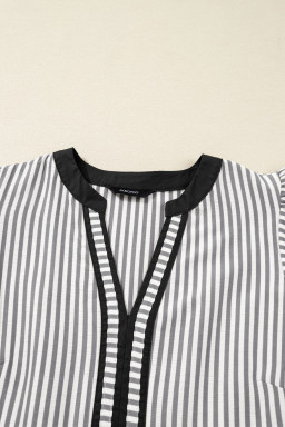 Black Stripe Contrast Trim V Neck Flutter Sleeve Casual Long Dress