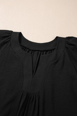 Black Plus Size Solid Color Notched Neck Short Sleeve Loose Dress