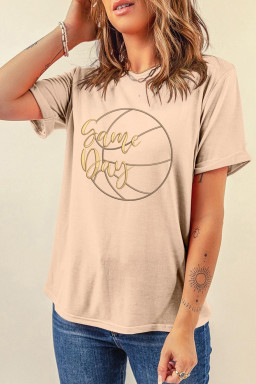 Khaki Game Day Basketball Embroidered Casual T Shirt