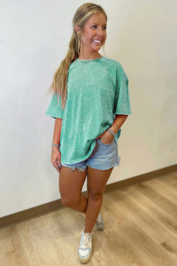Mint Green Solid Color Cotton Mineral Washed Oversize Tee