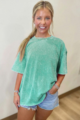 Mint Green Solid Color Cotton Mineral Washed Oversize Tee