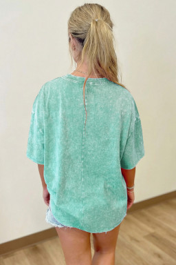 Mint Green Solid Color Cotton Mineral Washed Oversize Tee