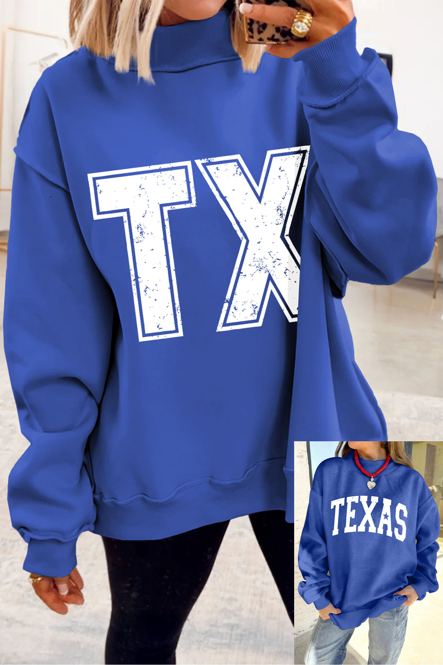 Dark Blue TX/ TEXAS Double Side Printed Reversible Sweatshirt