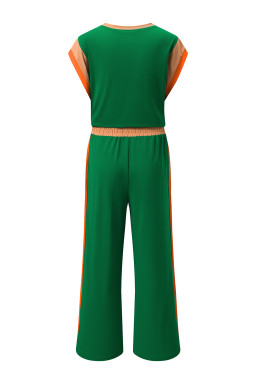Dark Green Color Block Detail Casual Two-piece Set