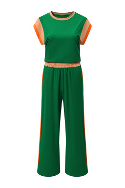 Dark Green Color Block Detail Casual Two-piece Set