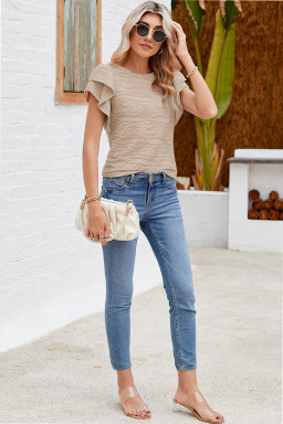 Casual Wavy Textured Ruffle Sleeve Top