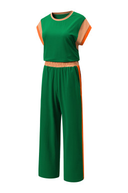 Dark Green Color Block Detail Casual Two-piece Set
