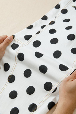 White Polka Dot Print Bow Detail Pocketed Jeans