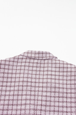 Burgundy Elegant Tweed Plaid Blazer