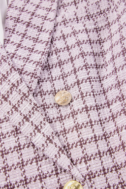 Burgundy Elegant Tweed Plaid Blazer