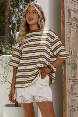 Brown Stripe Womens Casual Oversized Tee
