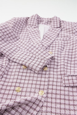 Burgundy Elegant Tweed Plaid Blazer