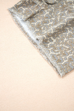 Khaki Raw Edge Leopard Print Denim Shorts