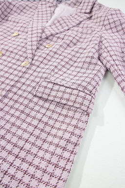 Burgundy Elegant Tweed Plaid Blazer