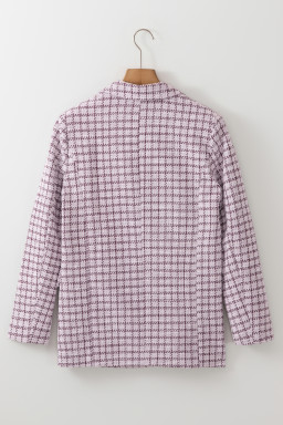 Burgundy Elegant Tweed Plaid Blazer