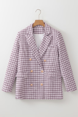 Burgundy Elegant Tweed Plaid Blazer