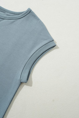 Ashleigh Blue Solid Color Cap Sleeve Drop Waist T Shirt Dress