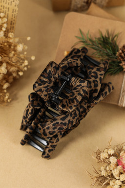 Chestnut Vintage Leopard Cloth Wrap Durable Plastic Hair Claw Clip