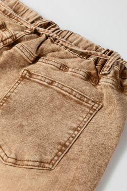 Smoke Gray Acid Wash Tie Waist Denim Pants
