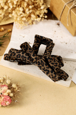 Chestnut Vintage Leopard Cloth Wrap Durable Plastic Hair Claw Clip