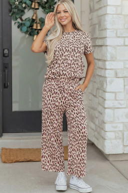 Pink Leopard Print Casual Tee and Pants 2pcs Outfit