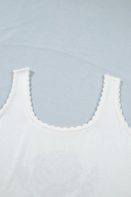 White Plus Size Floral Print Scalloped Trim Square Neck Sweater Vest