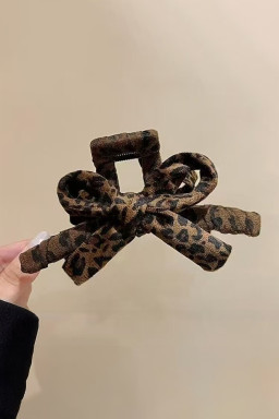 Chestnut Vintage Leopard Cloth Wrap Durable Plastic Hair Claw Clip