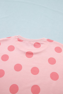 Pink Polka Dot Short Sleeve Top Casual Skort 2pcs Outfit