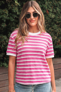 Sachet Pink Textured Knit Short Sleeve Crossed Detail Tee
