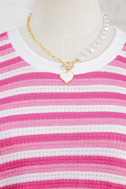 Sachet Pink Textured Knit Short Sleeve Crossed Detail Tee